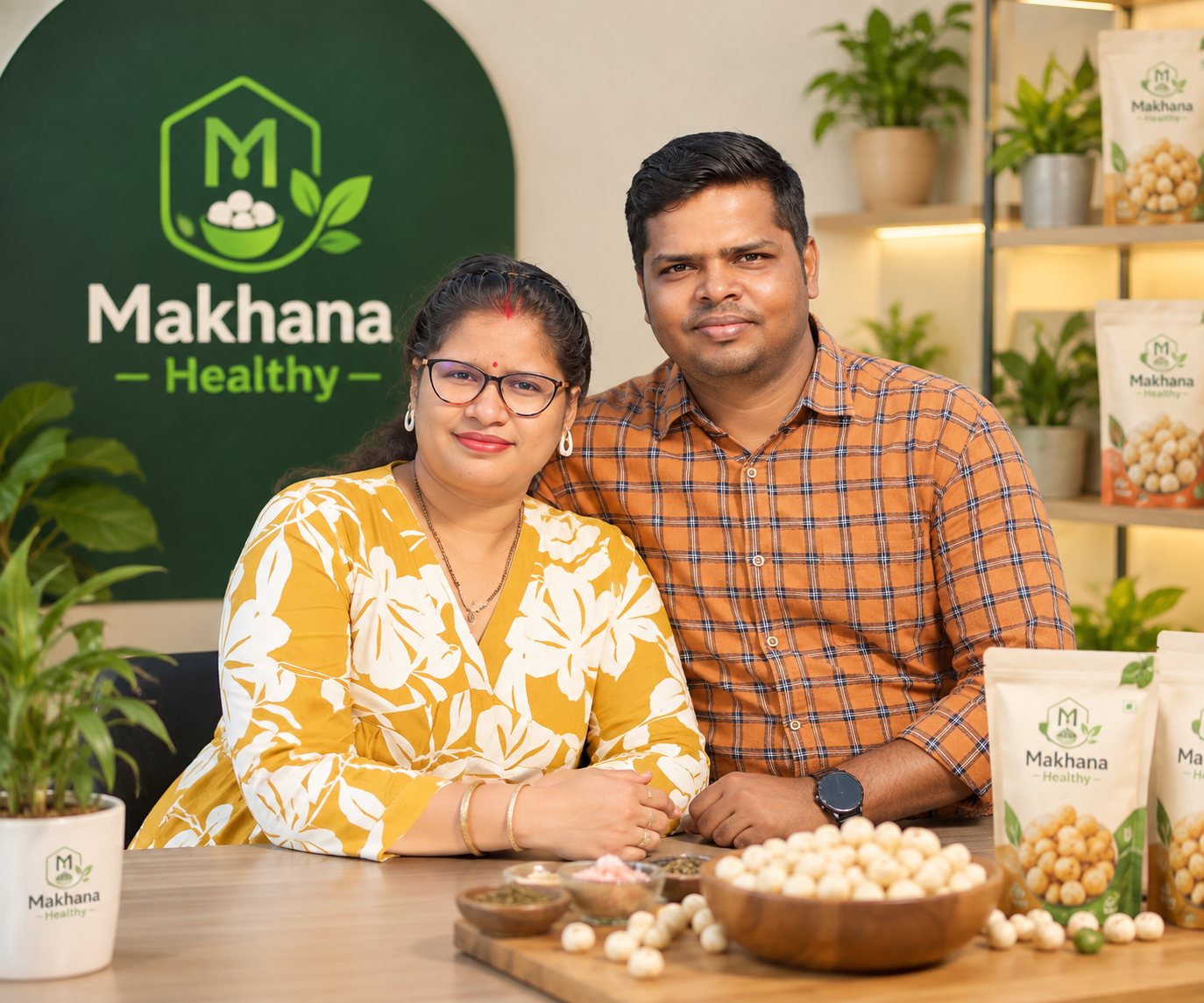 Pooja Yadav and Indrajeet Yadav, founders of Makhana Healthy