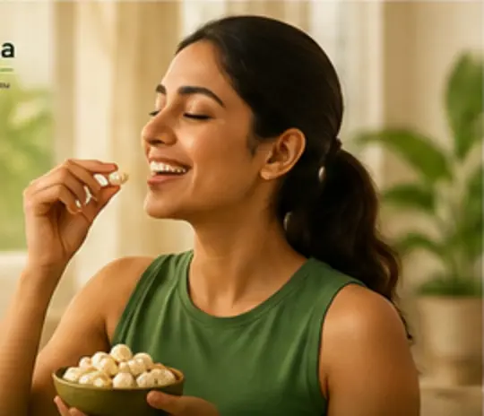 Woman enjoying a bowl of makhana at home