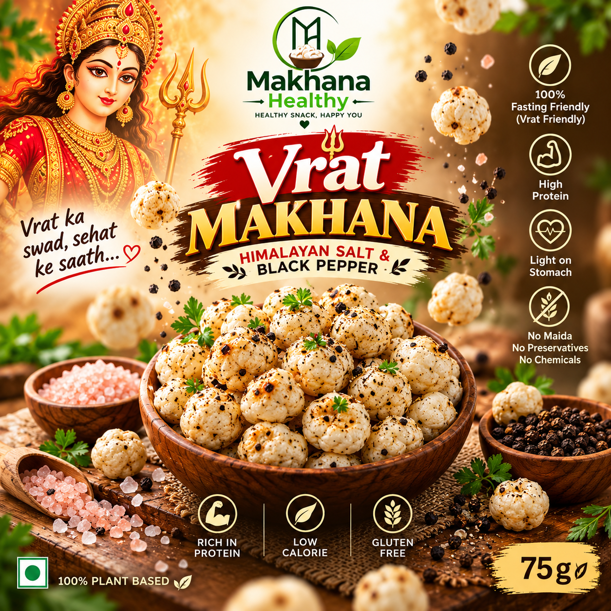 Vrat Makhana – Himalayan Salt & Black Pepper 75g | Makhana Healthy